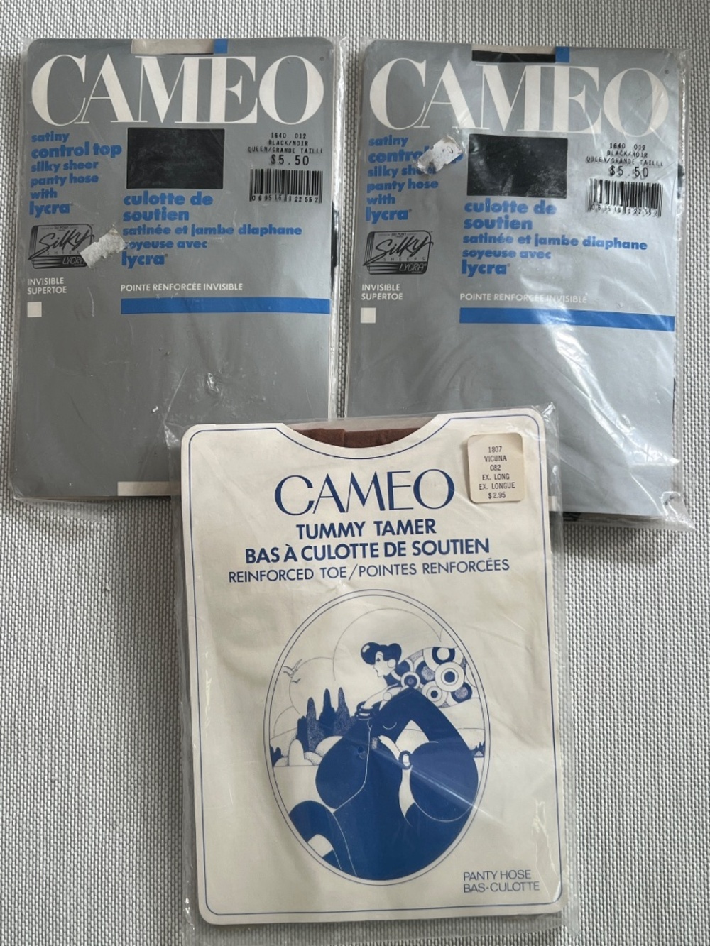 Cameo Pantyhose 3 Pair Black & Brown Queen Size Ex Long Control Top Tummy Tamer